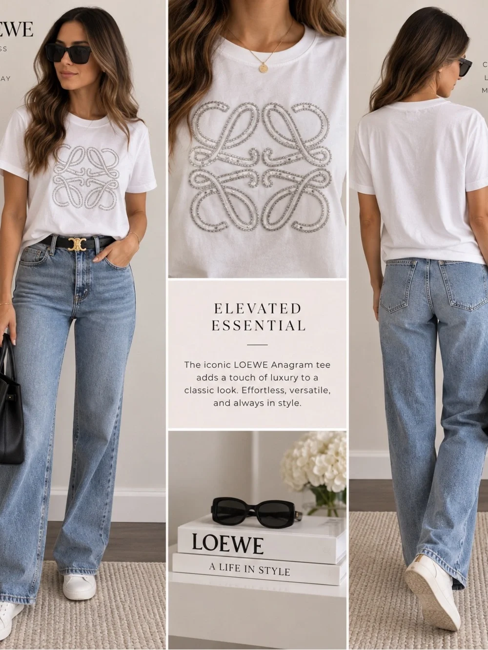 Loewe White Short-Sleeve Cotton Tee with Embroidered Anagram